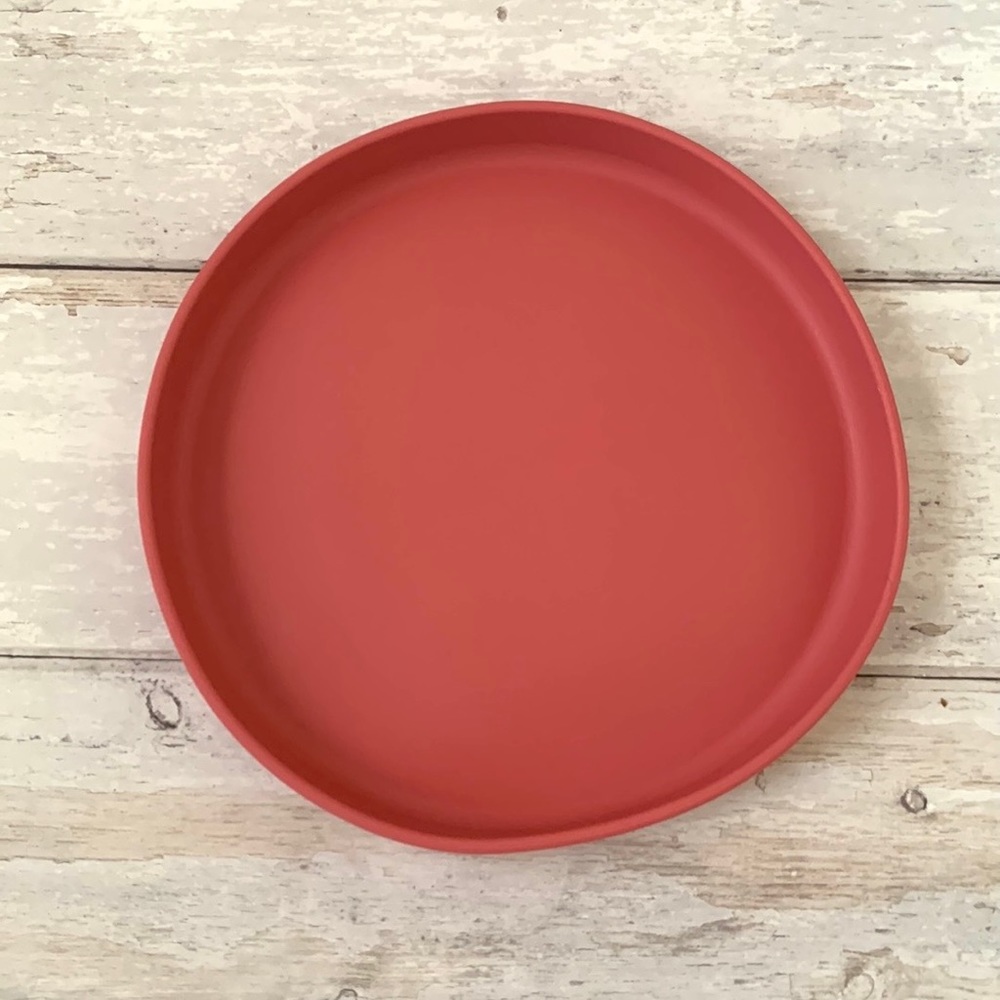 Mushie Kids Silicone 8in Round Suction Plate Watermelon Pink Girls Dishes NEW